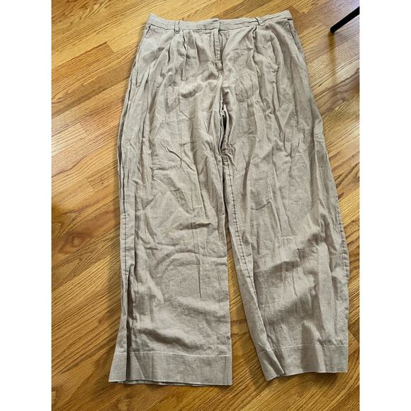 Vintage Abercrombie & Fitch linen blend high rise pleated  wide leg pants XL tan - Picture 1 of 6